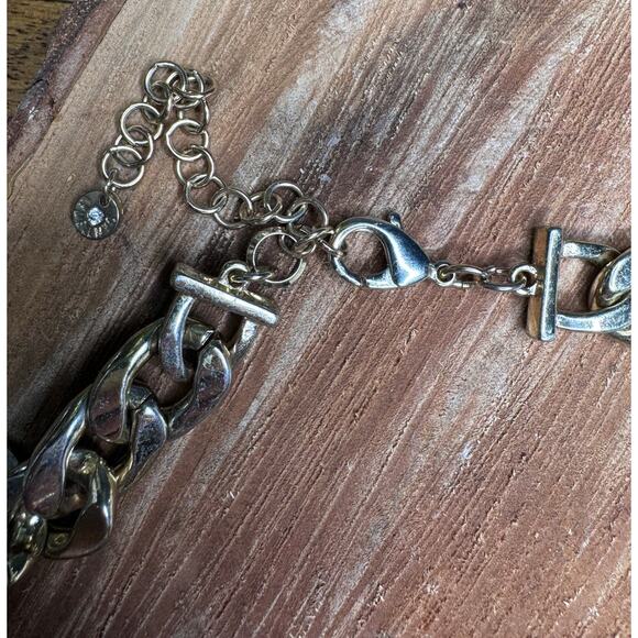 Lydell NYC Rhinestone Crystal Center Large Link Chain Necklace Adjustable Length - Picture 4 of 6